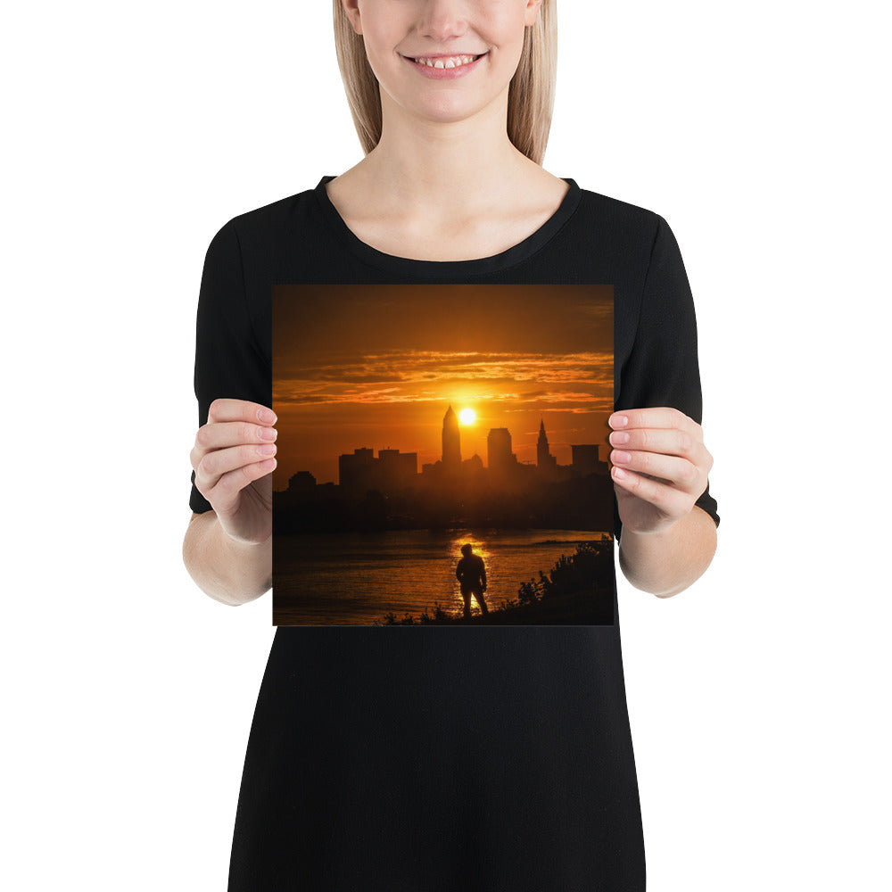 Edgewater Park Sunrise and Downtown Cleveland Ohio Poster Photo Print