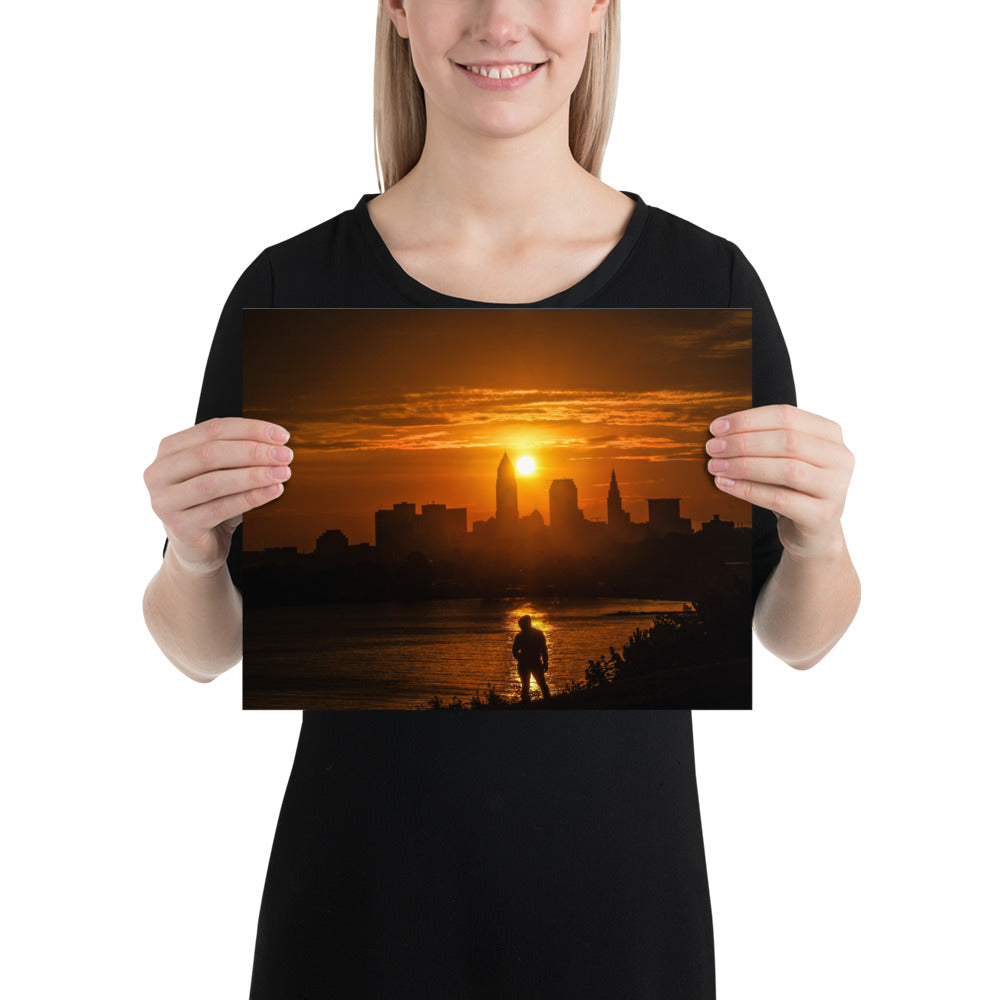 Edgewater Park Sunrise and Downtown Cleveland Ohio Poster Photo Print