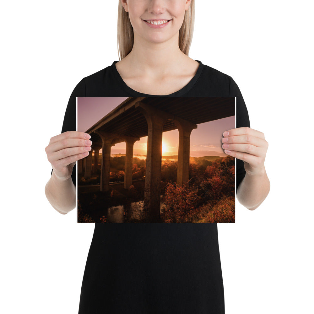 Highway Bridge Photo Print Ohio Turnpike Poster Sunrise