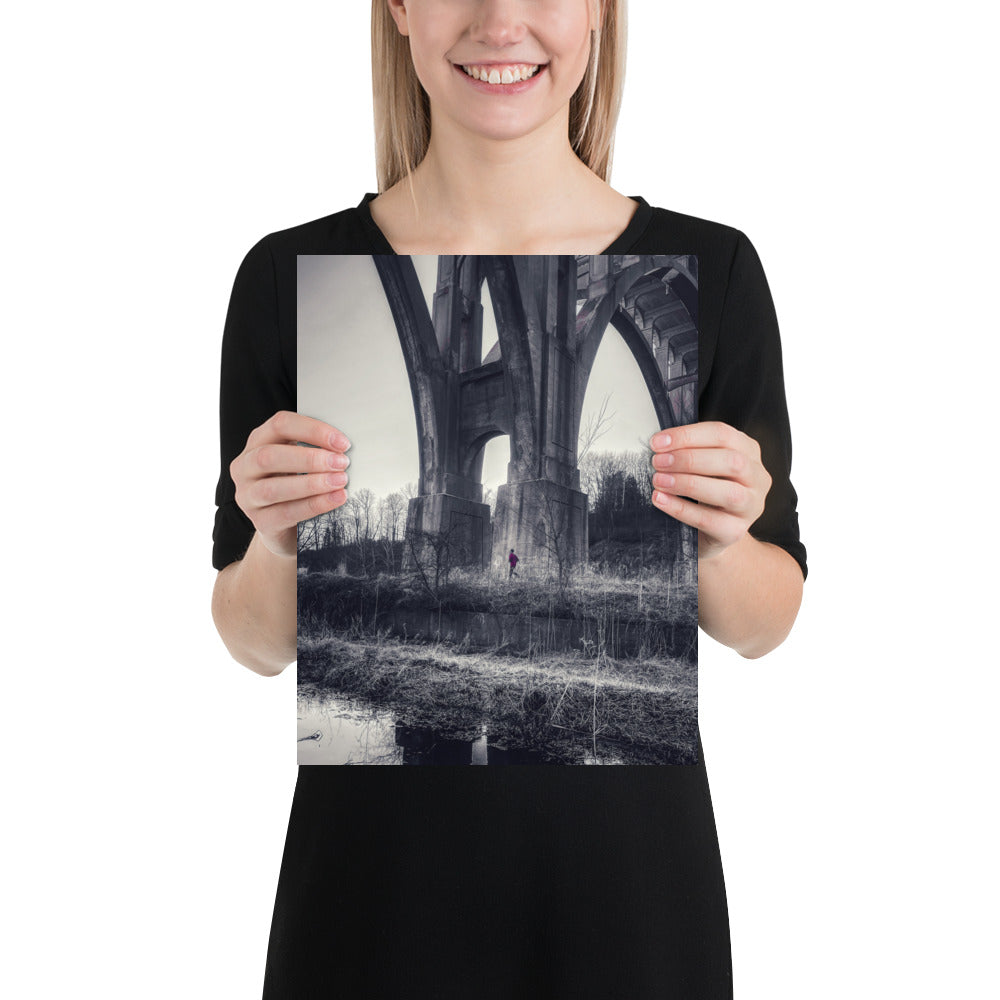Bridge Poster Print with Runner Black and White
