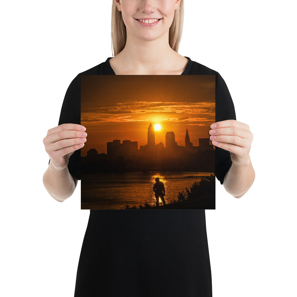 Edgewater Park Sunrise and Downtown Cleveland Ohio Poster Photo Print