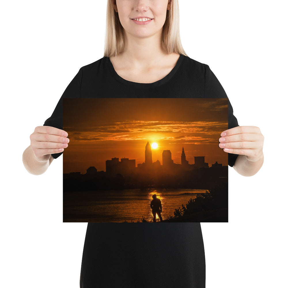 Edgewater Park Sunrise and Downtown Cleveland Ohio Poster Photo Print