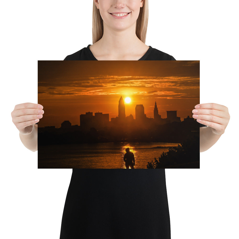 Edgewater Park Sunrise and Downtown Cleveland Ohio Poster Photo Print