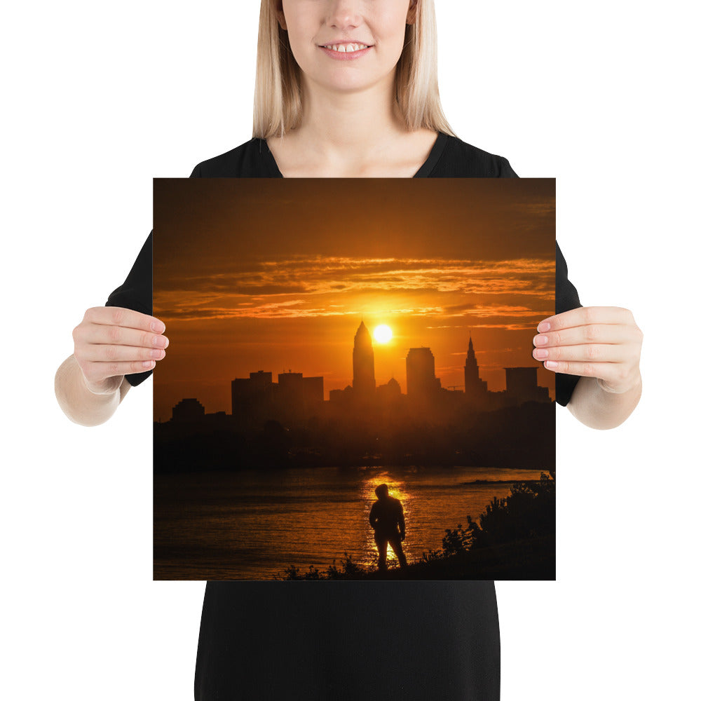 Edgewater Park Sunrise and Downtown Cleveland Ohio Poster Photo Print