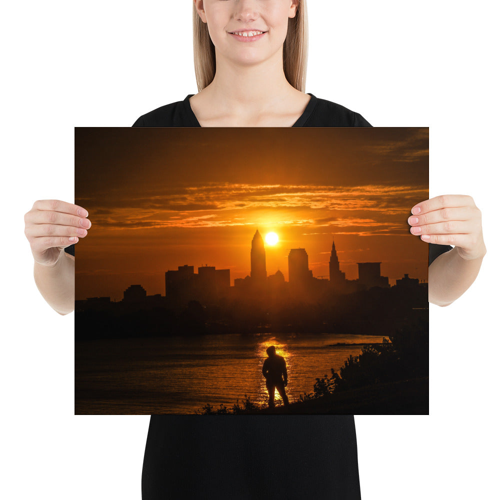 Edgewater Park Sunrise and Downtown Cleveland Ohio Poster Photo Print