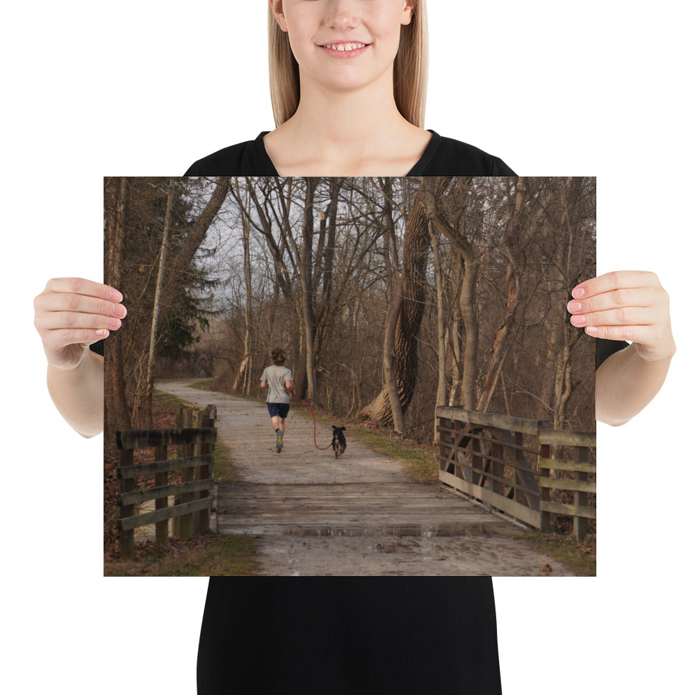 Running Photo - Boy and Dog Poster Print