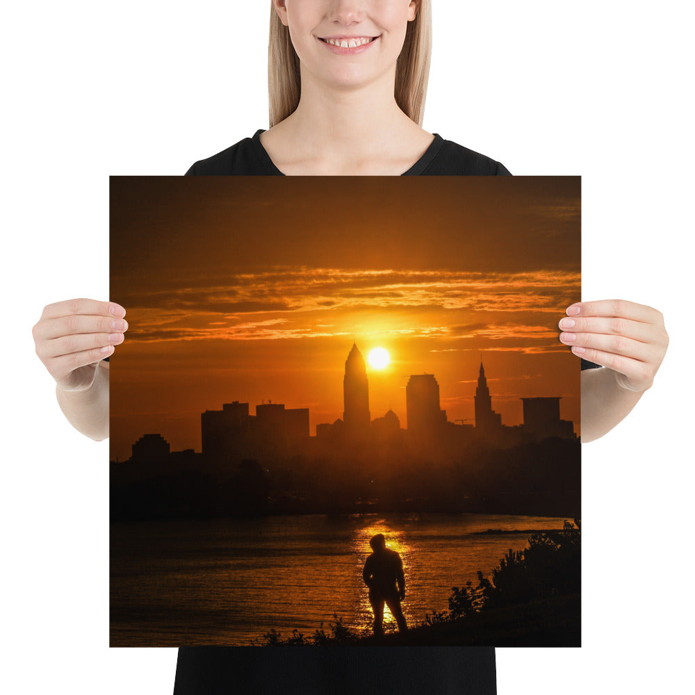 Edgewater Park Sunrise and Downtown Cleveland Ohio Poster Photo Print