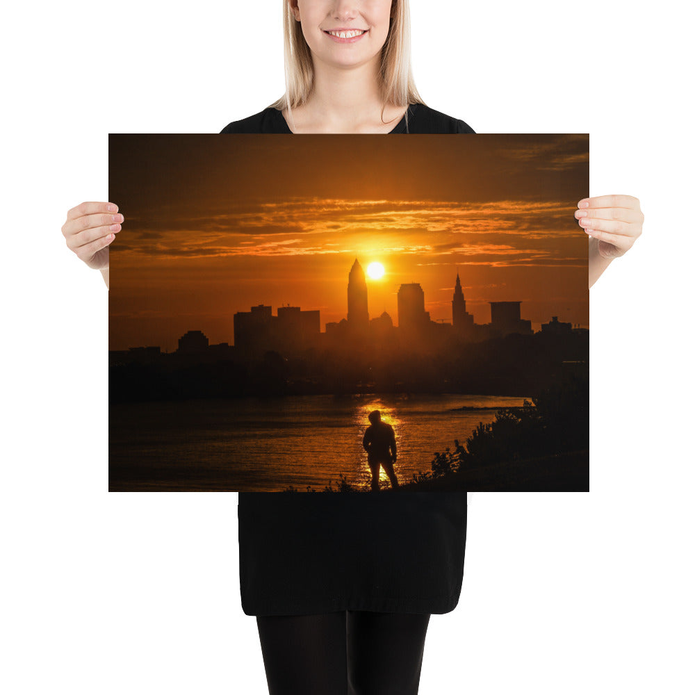 Edgewater Park Sunrise and Downtown Cleveland Ohio Poster Photo Print