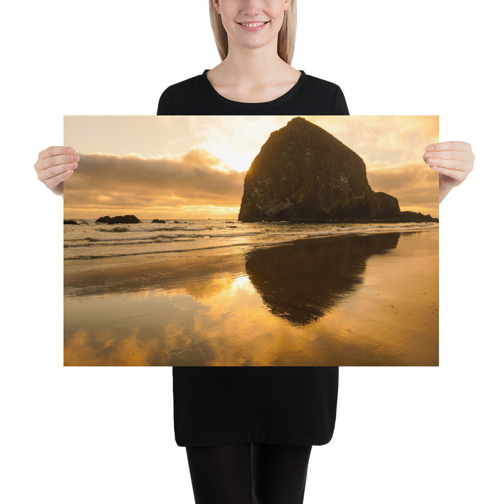 Cannon Beach Oregon Haystack Rock Sunset Photo - Pacific Ocean