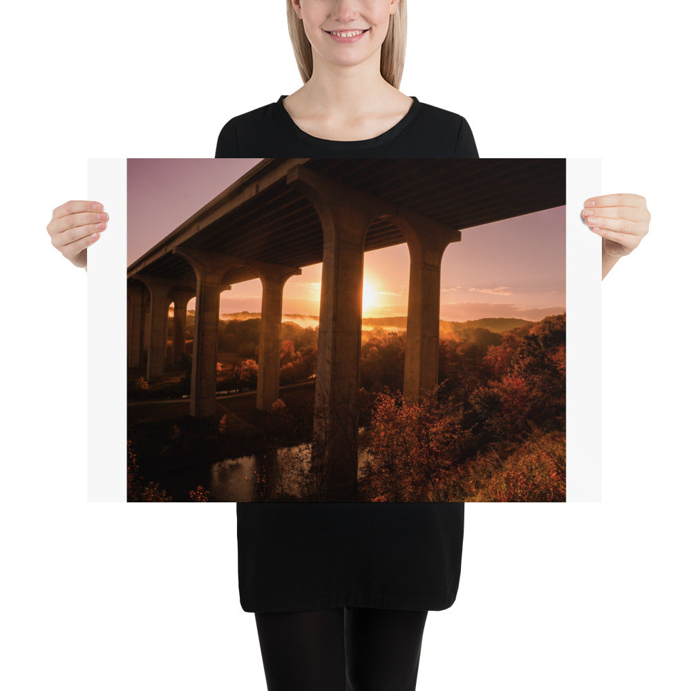 Highway Bridge Photo Print Ohio Turnpike Poster Sunrise