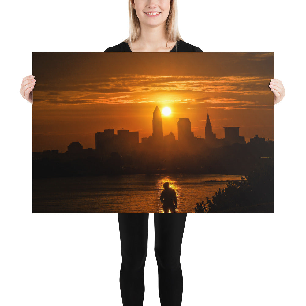 Edgewater Park Sunrise and Downtown Cleveland Ohio Poster Photo Print