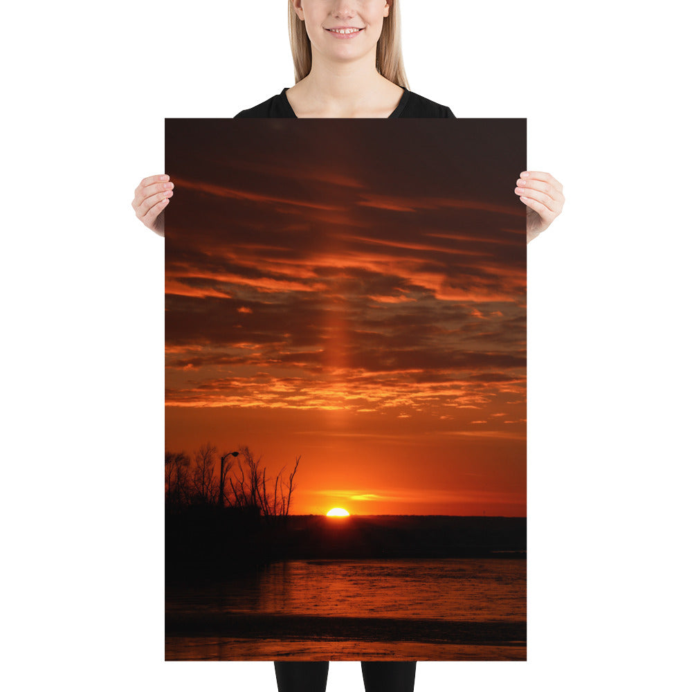 Sun Pillar Photo Shaft of Light at Sunset in Lorain Ohio