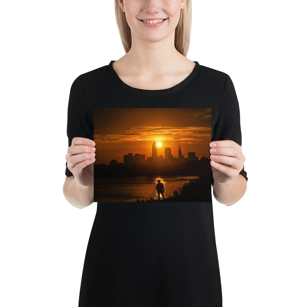 Edgewater Park Sunrise and Downtown Cleveland Ohio Poster Photo Print
