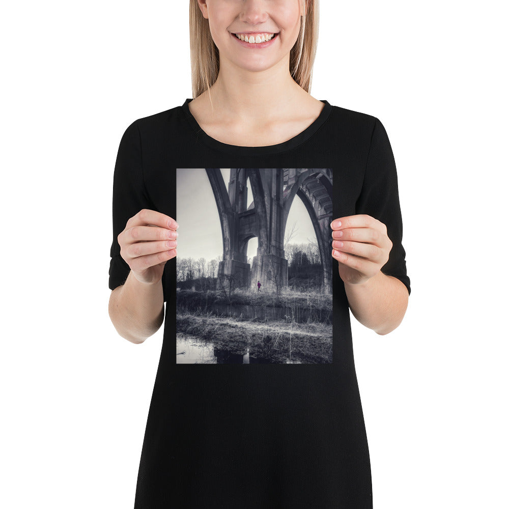 Bridge Poster Print with Runner Black and White