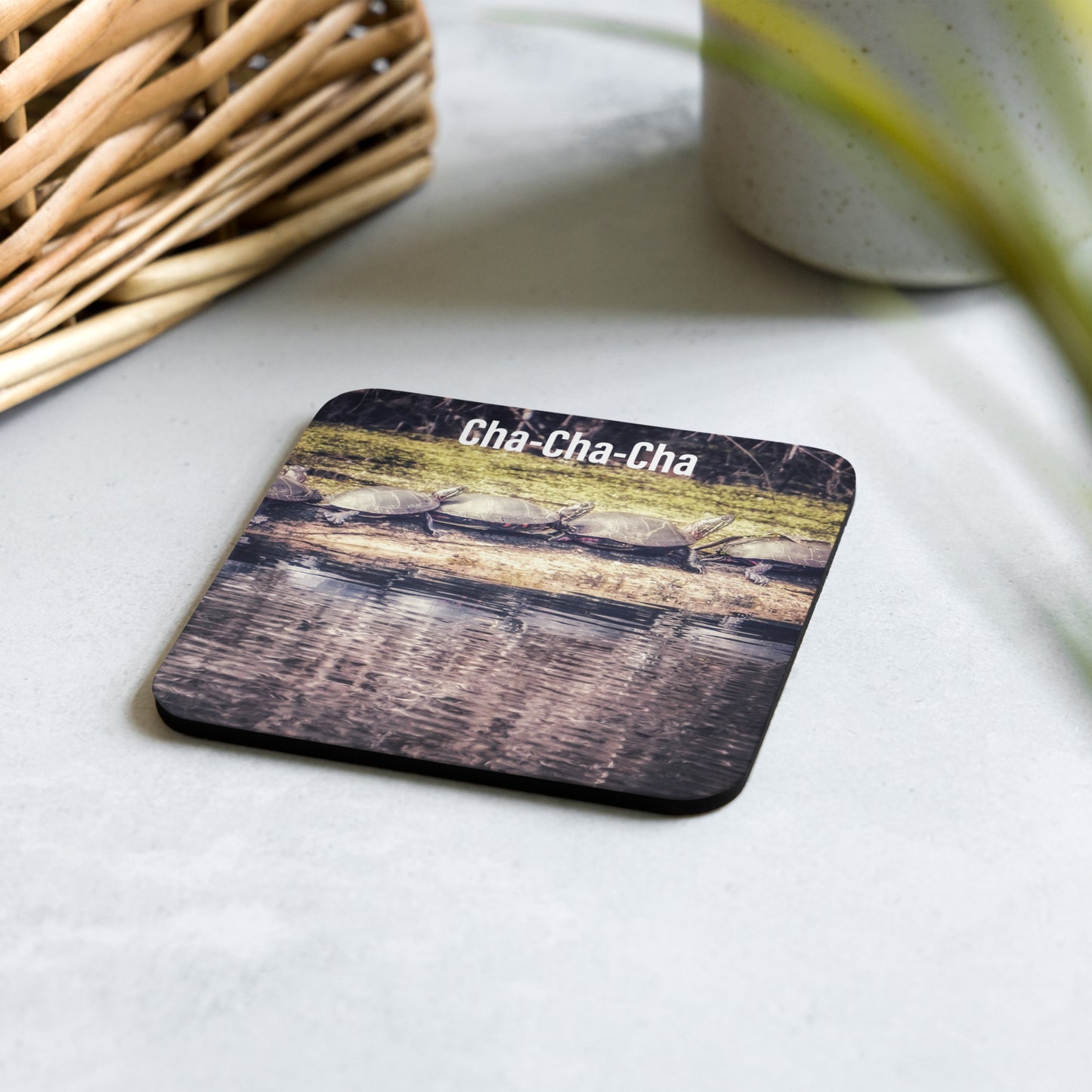Funny 5 Turtle Cha-Cha-Cha Cork-Back Coaster