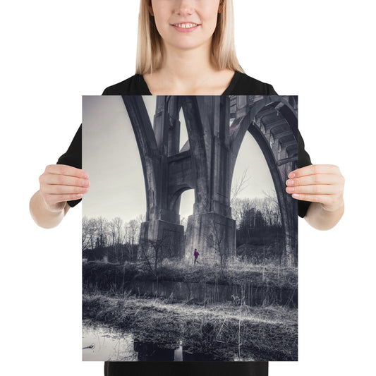 Bridge Poster Print with Runner Black and White