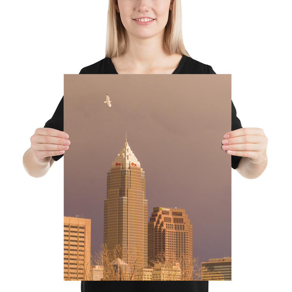 Downtown Cleveland Ohio Skyline Photo Print with Seagull