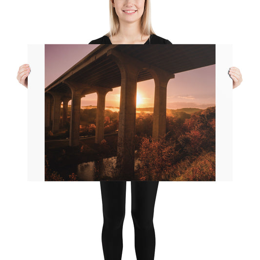 Highway Bridge Photo Print Ohio Turnpike Poster Sunrise