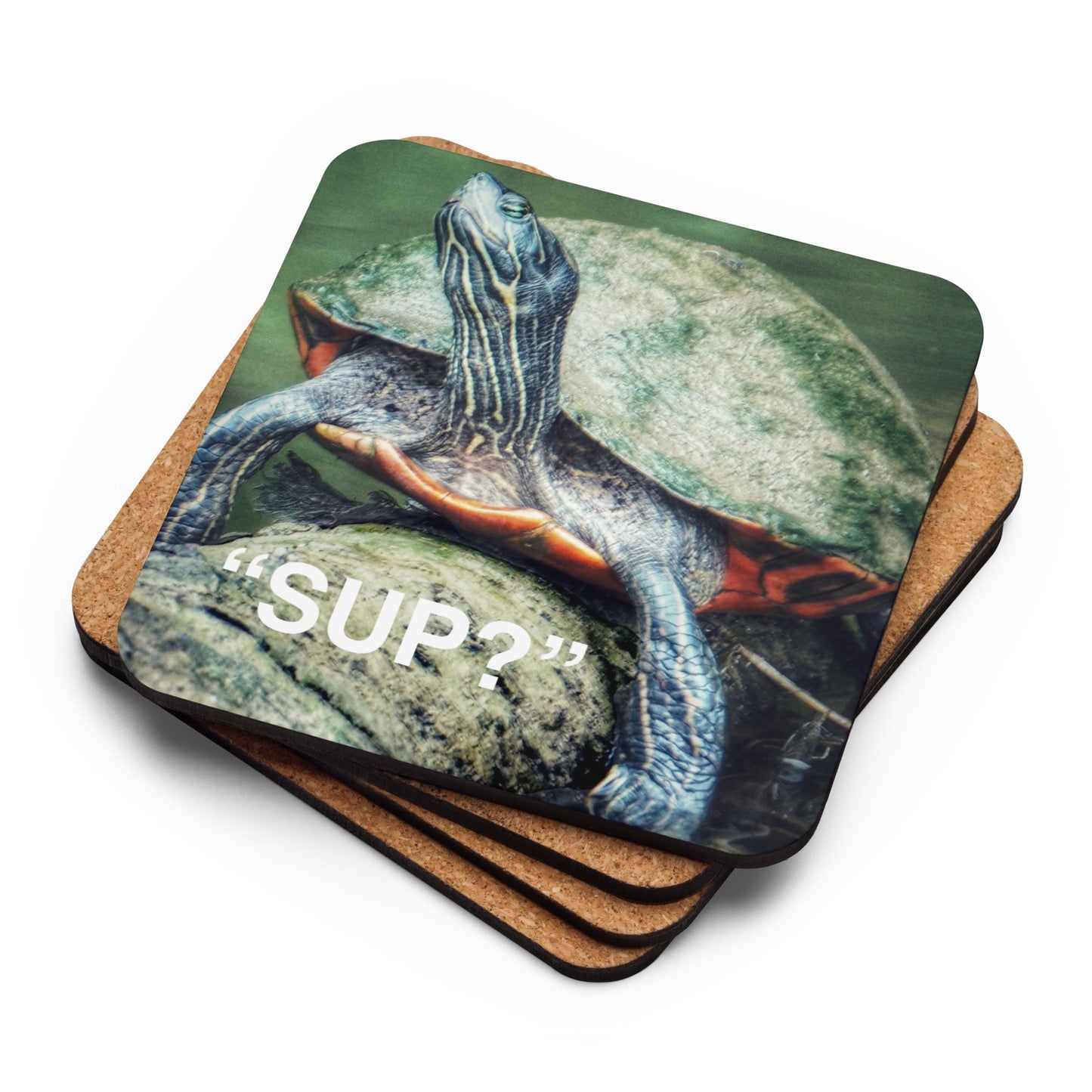 Funny Sup Turtle Cork-Back Coaster