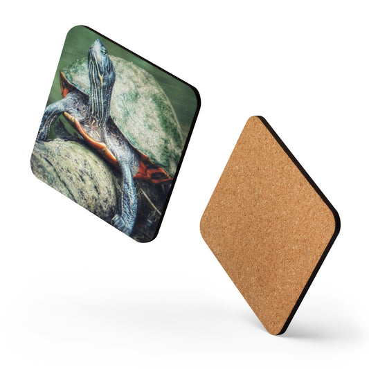 Turtle on a Log Cork-Back Coaster