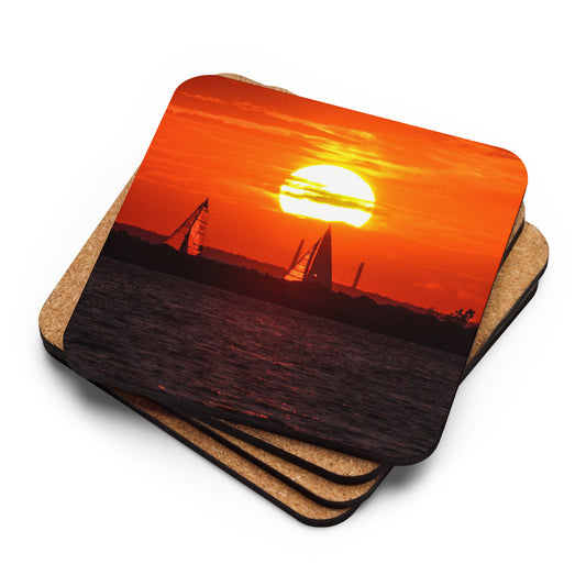 Deep Orange Lake Erie Sunset Cork-Back Coaster