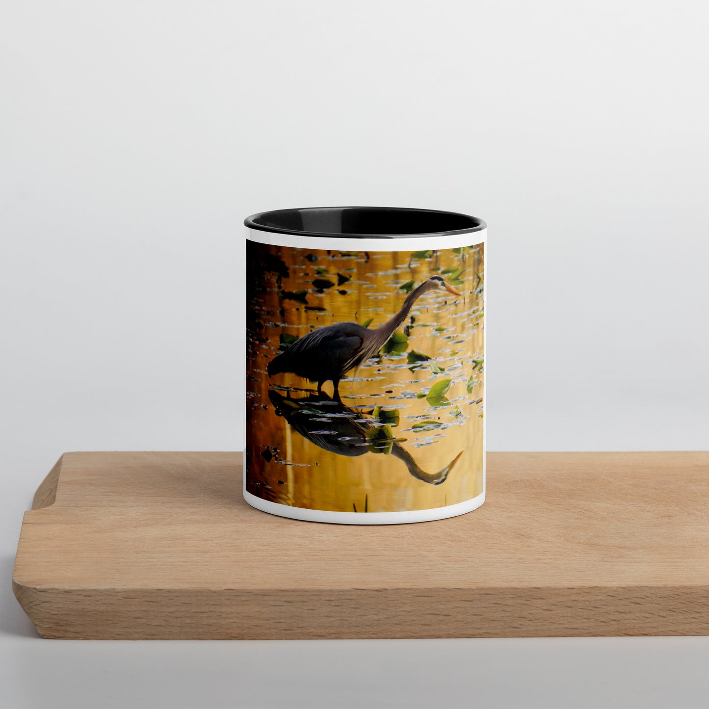 Heron in Lake Mug (with Color Inside)